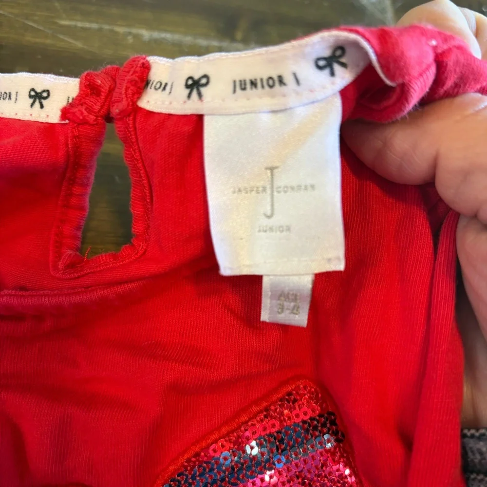 Jasper Conran Red Sequin Bow Top Ruffle Sleeves Holiday Cute Toddler 3-4